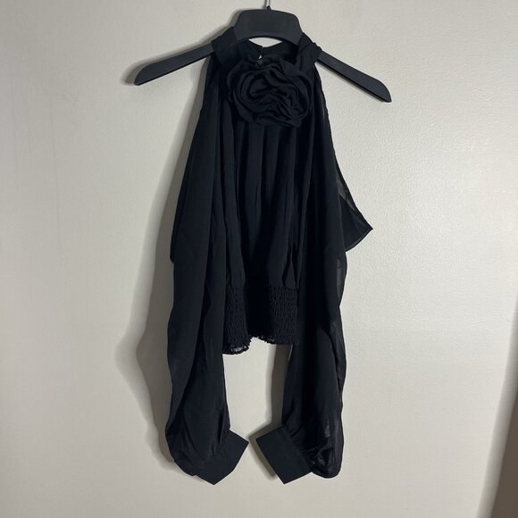 Live 4 Truth Tops - Live 4 Truth NEW Size Small Black Rosette Top Sheer Cold Shoulder High Neck